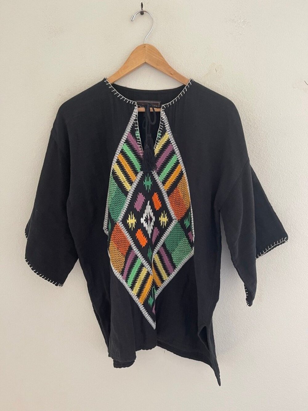 DOUBLE D RANCH Cotton Peasant Top & Aztec Embroidery: Small (RUNS LARGE!): NWOT!